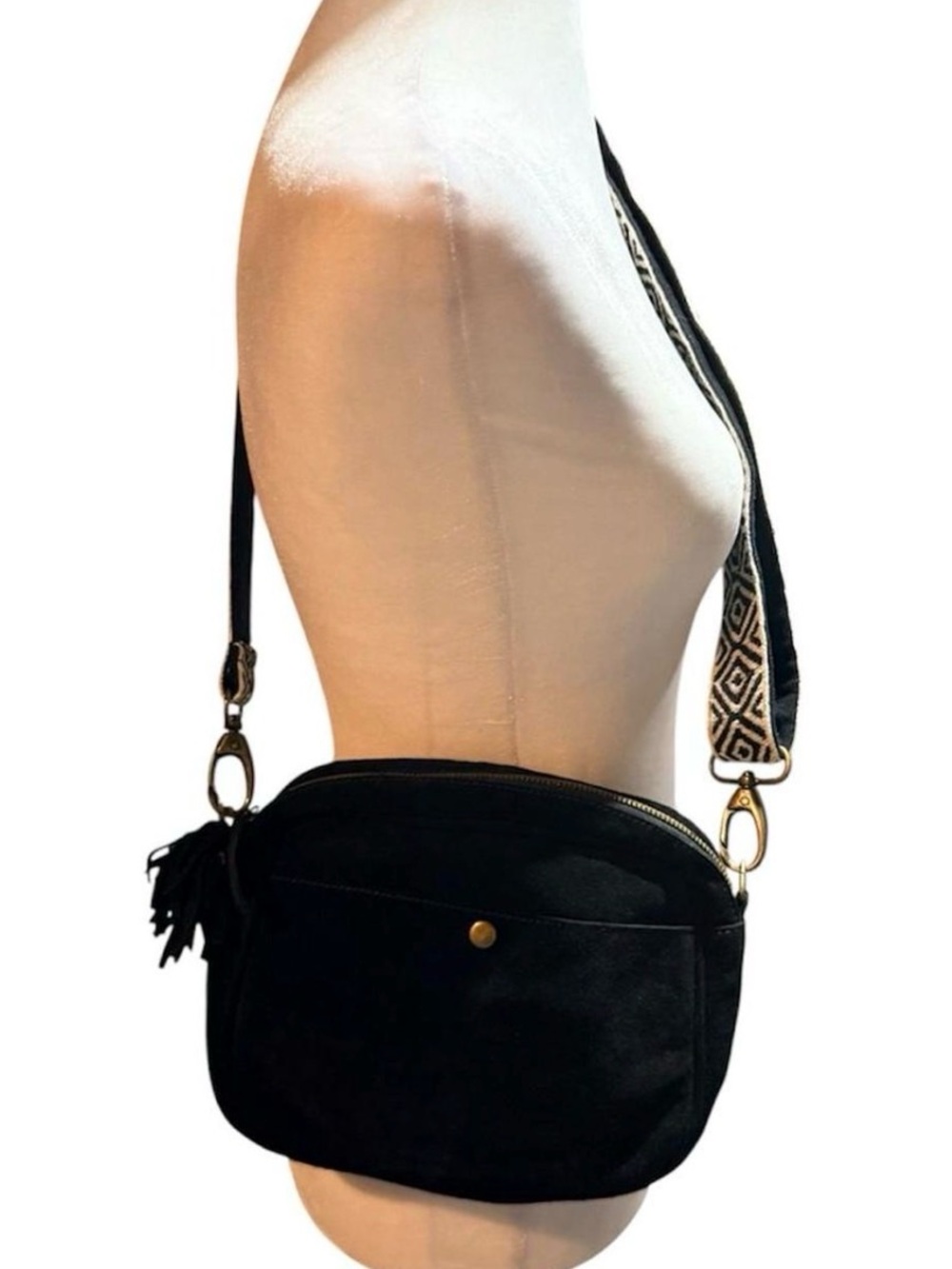 World Market New With Tags Black Suede Crossbody Bag
